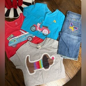 Mini Boden girls 4pc lot, 13-14Y tees, 12Y denim shorts